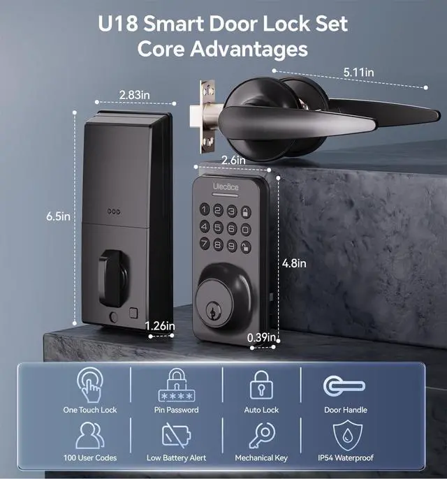 Alt view image 3 of 7 - Keyless Entry Door Lock Deadblot with Handle Set, Keypad Door Lock with Handle Smart Door Locks for Front Door with Set, Easy Installation, Auto Locking, Matte Black