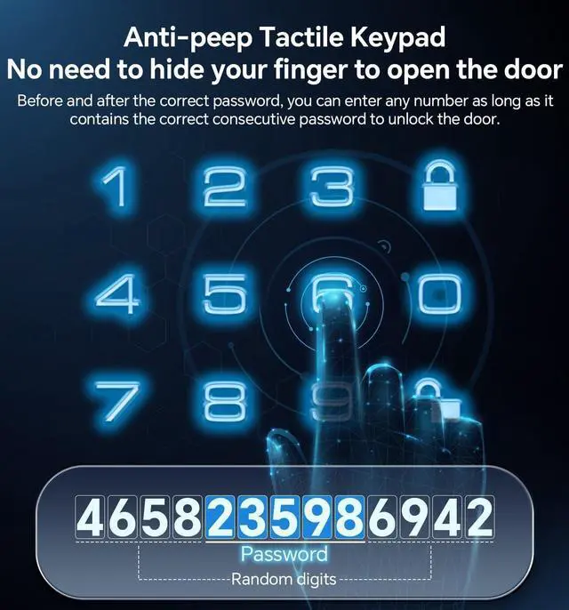 Alt view image 4 of 7 - Keyless Entry Door Lock Deadblot with Handle Set, Keypad Door Lock with Handle Smart Door Locks for Front Door with Set, Easy Installation, Auto Locking, Matte Black