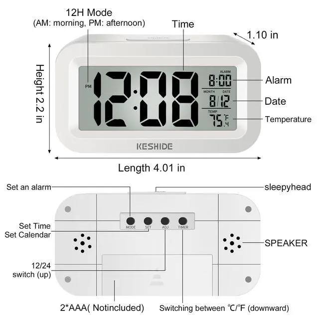 Alt view image 2 of 7 - Travel Digital Alarm Clock, Battery Operated with Indoor Temperature, Desk Small Clock,Snooze Model,12/24H Display for Bedrooms Heavy Sleepers Kids Travel Bathroom