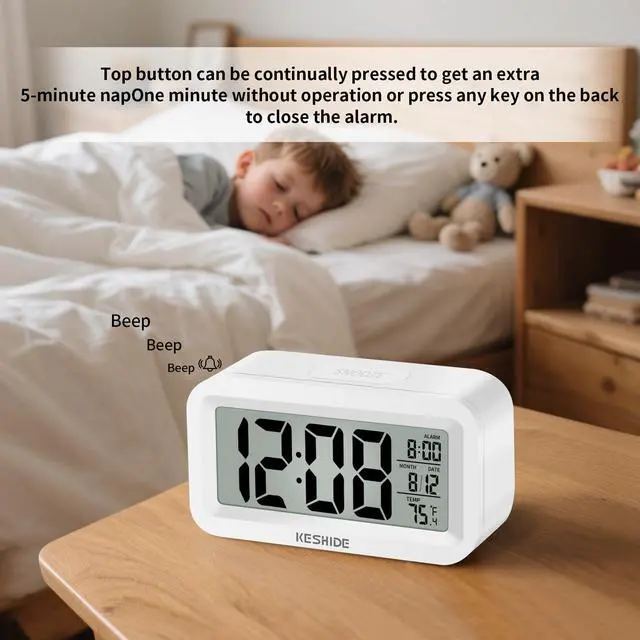 Alt view image 3 of 7 - Travel Digital Alarm Clock, Battery Operated with Indoor Temperature, Desk Small Clock,Snooze Model,12/24H Display for Bedrooms Heavy Sleepers Kids Travel Bathroom