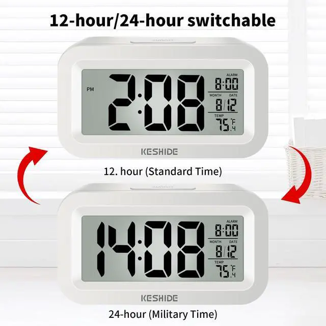 Alt view image 5 of 7 - Travel Digital Alarm Clock, Battery Operated with Indoor Temperature, Desk Small Clock,Snooze Model,12/24H Display for Bedrooms Heavy Sleepers Kids Travel Bathroom