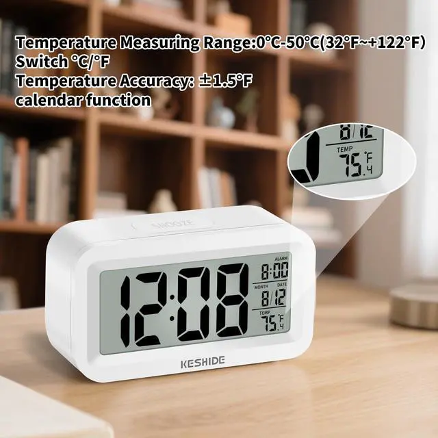 Alt view image 4 of 7 - Travel Digital Alarm Clock, Battery Operated with Indoor Temperature, Desk Small Clock,Snooze Model,12/24H Display for Bedrooms Heavy Sleepers Kids Travel Bathroom