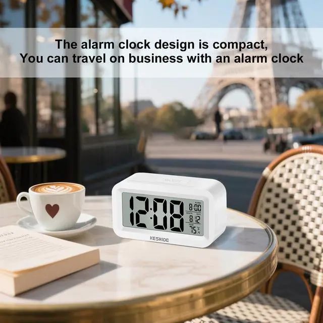 Alt view image 7 of 7 - Travel Digital Alarm Clock, Battery Operated with Indoor Temperature, Desk Small Clock,Snooze Model,12/24H Display for Bedrooms Heavy Sleepers Kids Travel Bathroom