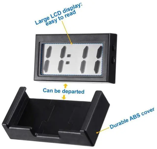 Alt view image 5 of 5 - Small Digital Clock with Jumbo LCD Time & Day DisplayMini Automotive Small Digital Clock Battery Operated for Desktop Nightstand Pocket Car Truck Dashboard & Air Vent (1, Black)