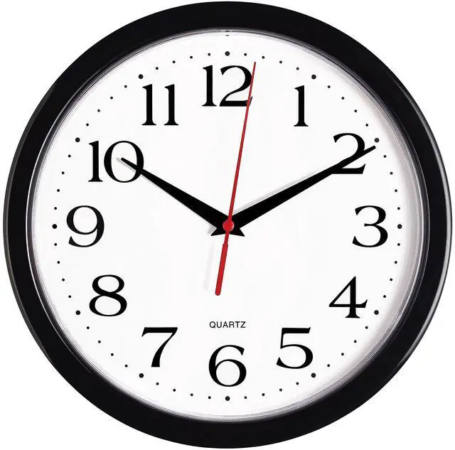 Main image of Black Wall Clock Silent Non Ticking 10 Inch Quality Quartz Battery Operated Round Easy to Read Home/Office/Kitchen/Classroom/School Clock Sweep Movement