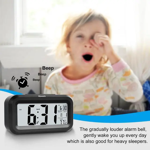 Alt view image 2 of 4 - Black Digital Alarm Clock for Bedrooms Battery Operated,Snooze,Night Light Easy Setup Small Clock for Kitchens,Bathroom,Offices,Kids