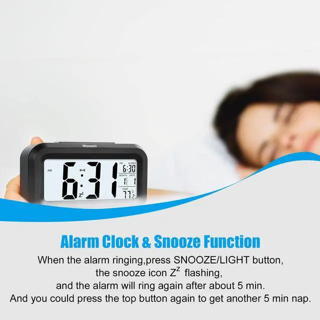 Alt view image 3 of 4 - Black Digital Alarm Clock for Bedrooms Battery Operated,Snooze,Night Light Easy Setup Small Clock for Kitchens,Bathroom,Offices,Kids