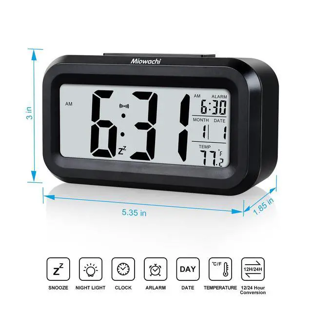 Alt view image 4 of 4 - Black Digital Alarm Clock for Bedrooms Battery Operated,Snooze,Night Light Easy Setup Small Clock for Kitchens,Bathroom,Offices,Kids