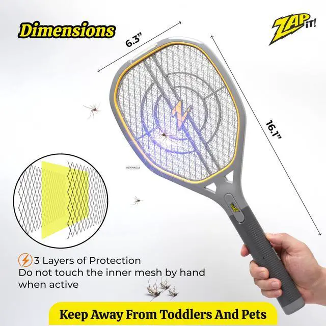 Alt view image 3 of 7 - Bug Zapper Rechargeable Bug Zapper Racket, 4,000 Volt, USB Charging Cable, 2 Pack