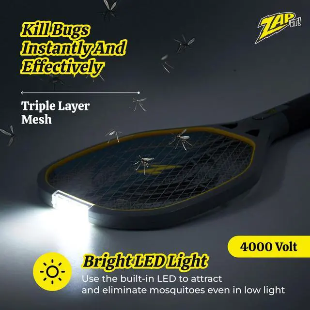 Alt view image 5 of 7 - Bug Zapper Rechargeable Bug Zapper Racket, 4,000 Volt, USB Charging Cable, 2 Pack