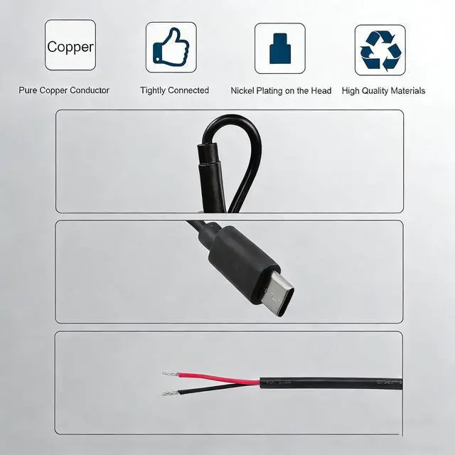 Alt view image 4 of 7 - 24AWG USB Type-C Male Pigtail Cable - 2A Single USB-C to 2-Pin Bare Wire Open End Cord for DIY USB-C Equipment Installation1/3.28FT 2Packs (3.28FT 2PCS)