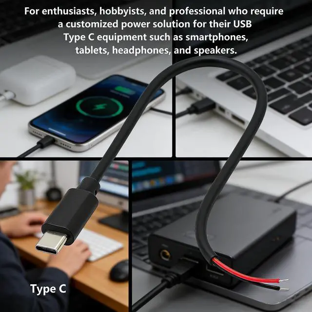Alt view image 7 of 7 - 24AWG USB Type-C Male Pigtail Cable - 2A Single USB-C to 2-Pin Bare Wire Open End Cord for DIY USB-C Equipment Installation1/3.28FT 2Packs (3.28FT 2PCS)