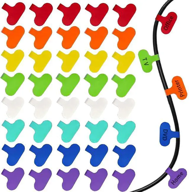 Main image of 40 Pcs Multi Color Cable Labels, Oval Wire Labels for Electronics, Computer & Industrial Cable Management and Identification, Durable Cord Tags with Writable Surface in 8 Assorted Colors(1.5" x 0.78")