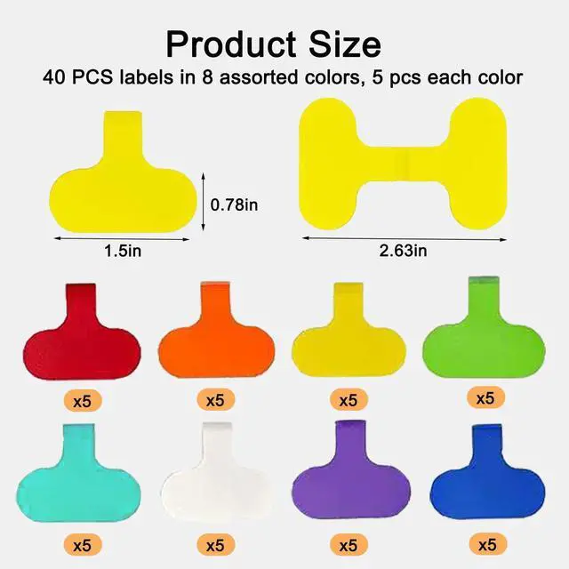Alt view image 3 of 7 - 40 Pcs Multi Color Cable Labels, Oval Wire Labels for Electronics, Computer & Industrial Cable Management and Identification, Durable Cord Tags with Writable Surface in 8 Assorted Colors(1.5" x 0.78")