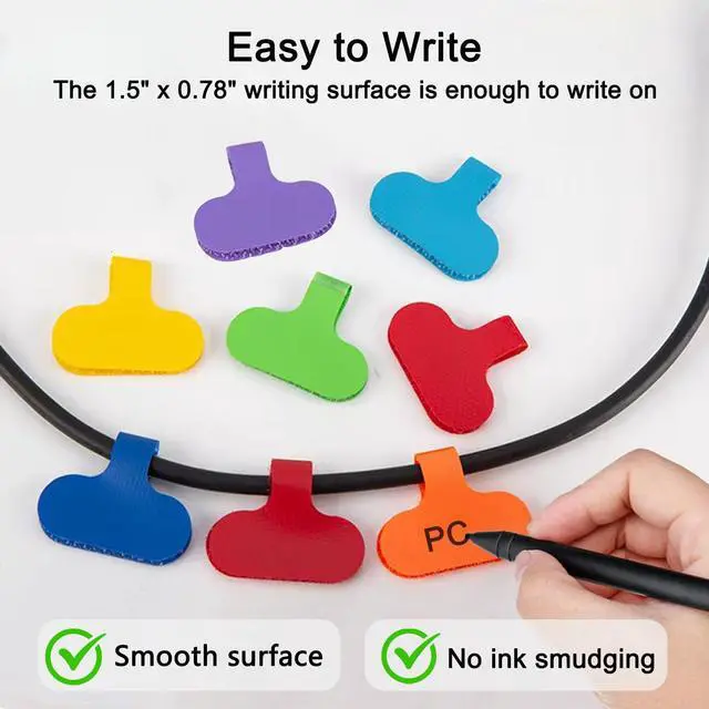 Alt view image 2 of 7 - 40 Pcs Multi Color Cable Labels, Oval Wire Labels for Electronics, Computer & Industrial Cable Management and Identification, Durable Cord Tags with Writable Surface in 8 Assorted Colors(1.5" x 0.78")