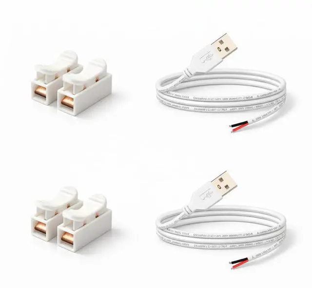 Main image of USB Pigtail Cable USB Power Cable Wire with Wire Connectors,3.28ft 24AWG 2A 5V,DIY Repair Kit, Bare Wire Open End,Pure Copper,White,2-Pack