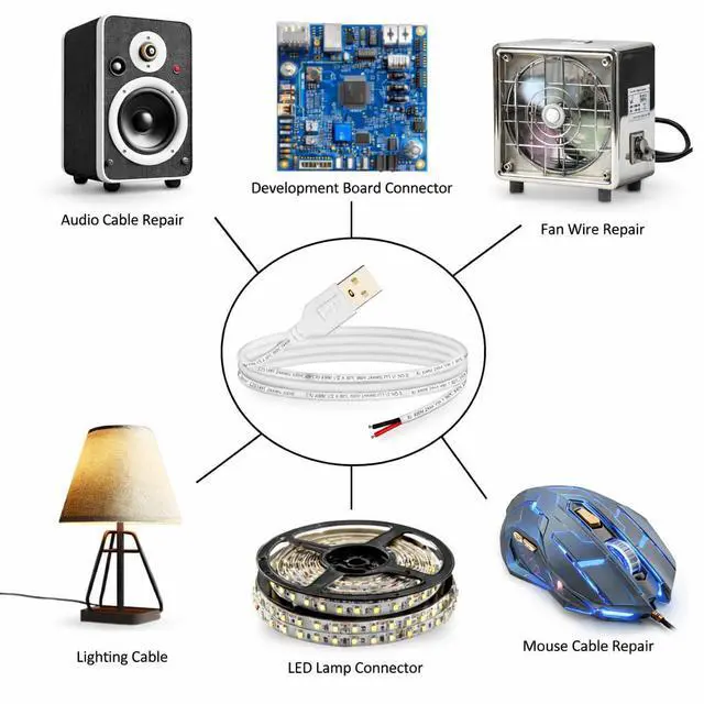 Alt view image 2 of 7 - USB Pigtail Cable USB Power Cable Wire with Wire Connectors,3.28ft 24AWG 2A 5V,DIY Repair Kit, Bare Wire Open End,Pure Copper,White,2-Pack