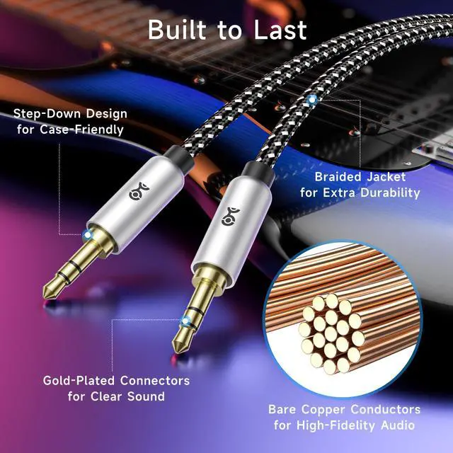 Alt view image 4 of 6 - 2-Pack 3.5mm Audio Cable - 6ft, (3.5mm Auxiliary/Aux Cord, Male to Male 3.5 mm Audio Cable, Headphone Cord) - 6 Feet / 1.8 Meters