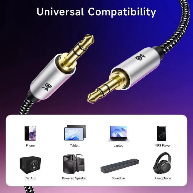 Alt view image 5 of 6 - 2-Pack 3.5mm Audio Cable - 6ft, (3.5mm Auxiliary/Aux Cord, Male to Male 3.5 mm Audio Cable, Headphone Cord) - 6 Feet / 1.8 Meters