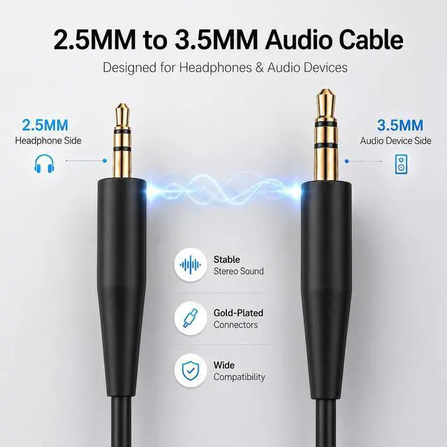 Alt view image 2 of 7 - Replacement Audio Cable Cord,Aux Wire 3.5mm to 2.5mm Compatible with Bose QuietComfort QC25 QC35 QC35II QC45 NC700 Soundlink Soundtrue Headphones (No mic)
