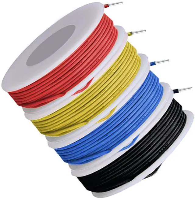 Main image of 26 Gauge Solid Wire 300V PVC Electrical Wire 26AWG Insulation Tinned Coated Copper Wire Hook Up Wire 4Colors(Red/Yellow/Blue/Black) 5m/16.4ft Each Wire Assortment for Electronics DIY