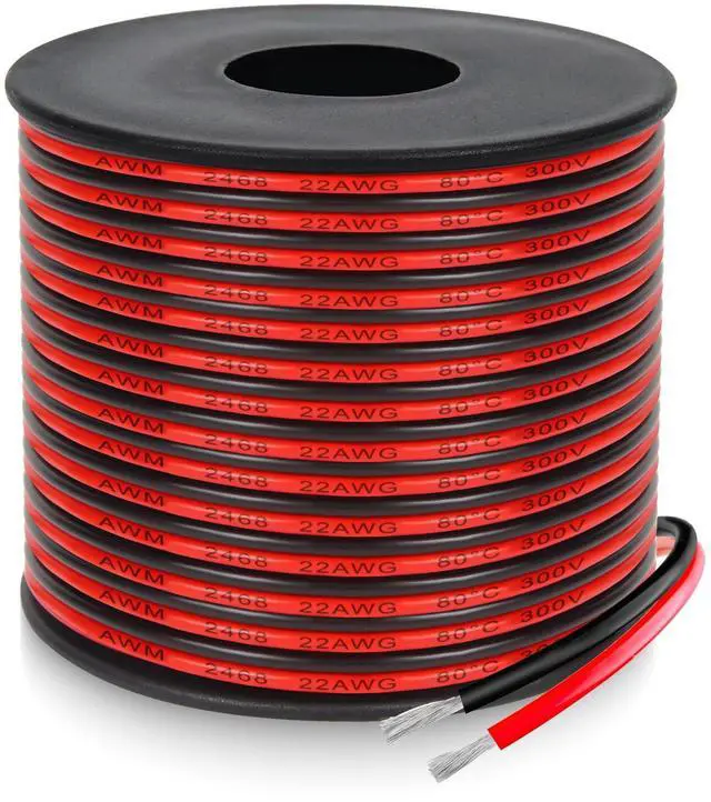 Main image of 22 Gauge 2 Conductor PVC Tinned Copper Electrical Wire, 32.8FT/10M Red and Black Double Parallel Wire,0.3mm²for DIY Projects, Home Electrical, Power Wiring,Car Speaker Wire, LED Wires.