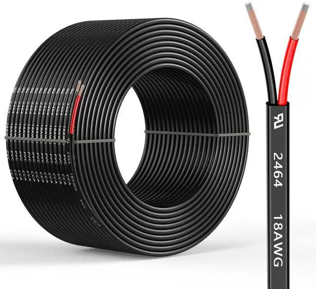 Main image of 18 Gauge 2 Conductors 30FT Electrical Wire, Flexible Low Voltage PVC Copper Clad Aluminum Extension Cord for Car Speaker Wire, Car Lighting, LED Wire, Outdoor Lighting, Residential Wiring, 12V/24V DC