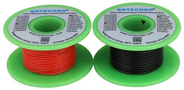 Main image of 22 Gauge Silicone Wire Spool red 25ft and Black 25ft Flexible 22 AWG Stranded Tinned Copper Wire