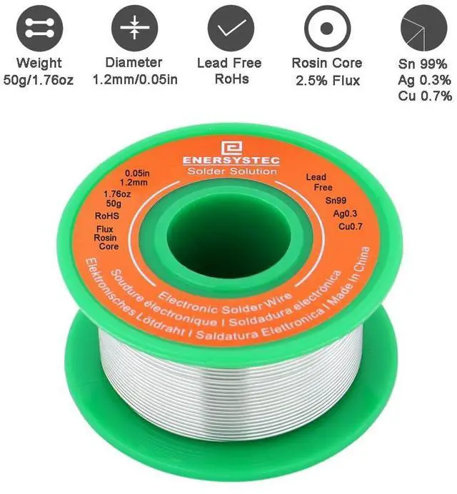 Alt view image 2 of 6 - Lead Free Electronics Soldering Wire 1.2mm 50g, Rosin Flux Core Electrical Solder Wire Sn99 Ag0.3 Cu0.7 Electric Soldering Alloy Solder No Clean 0.05 Electronic Soldering