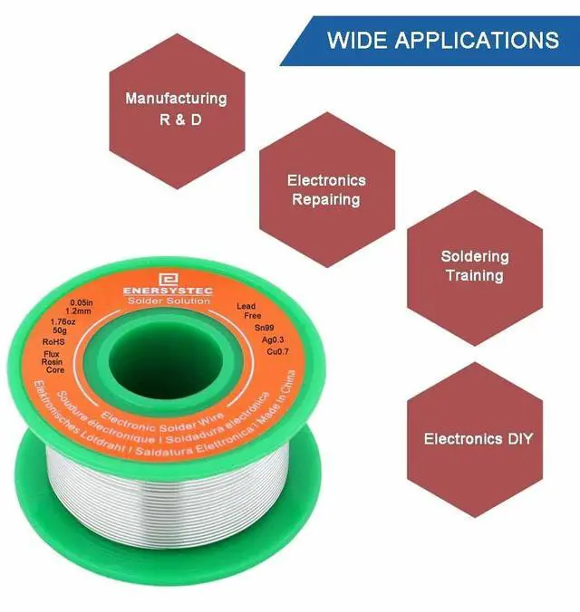 Alt view image 6 of 6 - Lead Free Electronics Soldering Wire 1.2mm 50g, Rosin Flux Core Electrical Solder Wire Sn99 Ag0.3 Cu0.7 Electric Soldering Alloy Solder No Clean 0.05 Electronic Soldering
