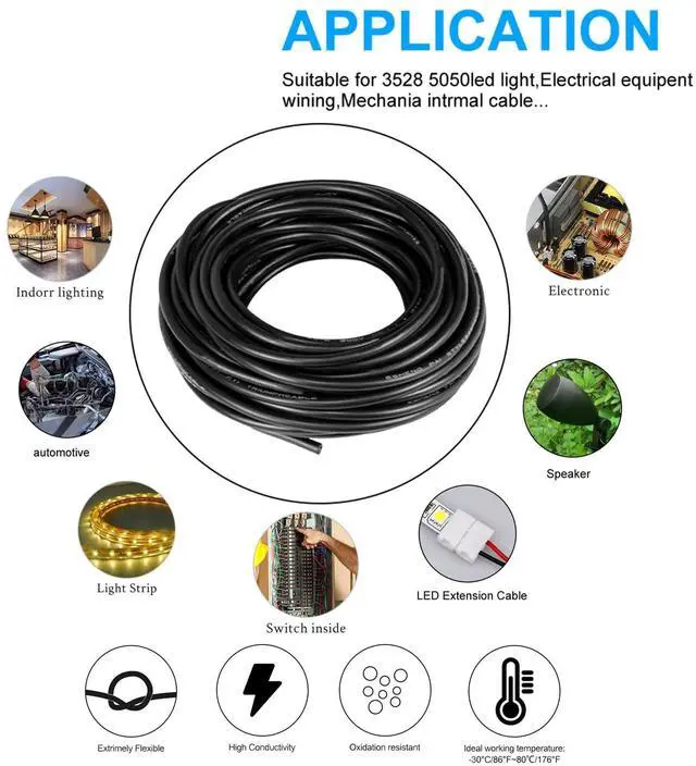 Alt view image 6 of 7 - 22 Gauge 2 Conductor Electrical Wire 25FT, UL 2464 22 AWG 2 Wire Cable Tinned Copper PVC Stranded 22/2 Core Wire for LED Strips Lighting, Outdoor Low Voltage Extension Cable, Automotive etc.