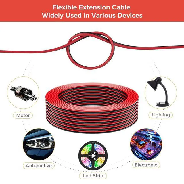 Alt view image 7 of 7 - 22Gauge 2 Pin Single Color Flexible Extension Electrical Wire 32.8FT/10m Low Voltage 2 Conductor Led Strip Cable Connector for Single Color, Lighting, Automotive, Electronic