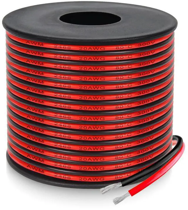 Main image of 20 Gauge 2 Conductor PVC Tinned Copper Electrical Wires, 32.8FT/10M Red and Black Double Parallel Wire,0.5mm²for DIY Projects, Home Electrical, Power Wiring,Car Speaker Wires, LED Wires.