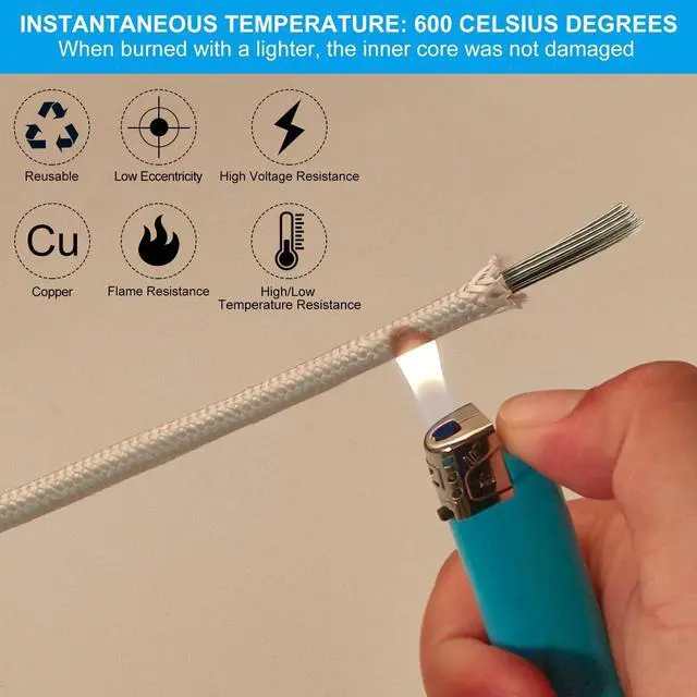 Alt view image 5 of 7 - 16.4Ft 13AWG High Temperature Wire, Nickel Plated Copper Wire Mica Glass Fiber High Electronic Wire Insulated Heat Resistant Electronical Flexible Cable, White