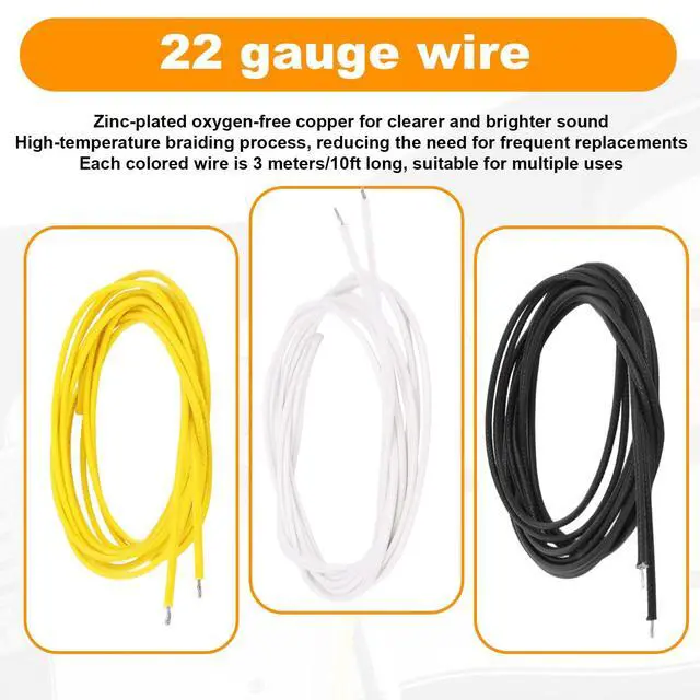 Alt view image 2 of 7 - 30ft Cloth-Covered Pushback Guitar Wire Set, 3pcs Vintage Braided Cable for Electric Guitar Upgrades and Repairs (10ft Yellow/White/Black)