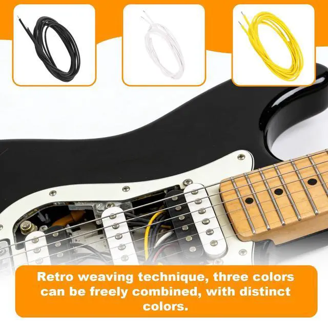 Alt view image 3 of 7 - 30ft Cloth-Covered Pushback Guitar Wire Set, 3pcs Vintage Braided Cable for Electric Guitar Upgrades and Repairs (10ft Yellow/White/Black)