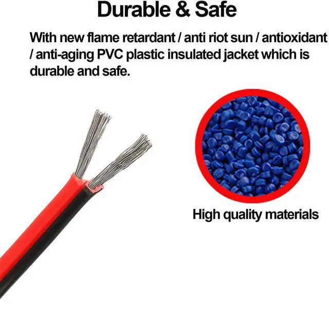 Alt view image 4 of 7 - 24 Gauge Wire (24 AWG) - 32 Foot 2 Pins Tinned Pure Copper Electrical Wire, 2468 80 300V Hookup Red Black Copper Stranded Auto 2 Cord Flexible Extension Cable for LED Ribbon Lamp Light