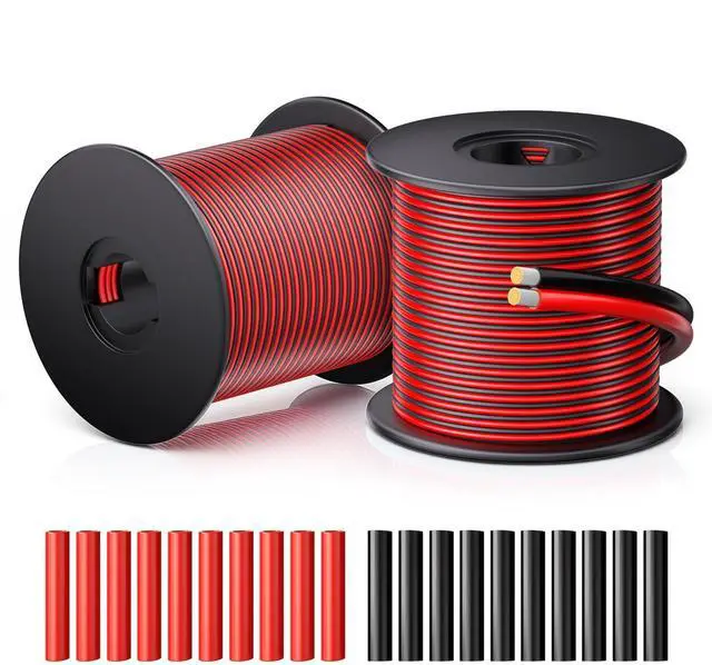 Main image of 22 Gauge Electrical Wire with Heat Shrink Tubing, 22 Awg Red and Black Tinned Copper Electric Stranded Wire 0.30mm² for Automotive House LED Lamp, Flexible PVC High Temp(10M/32.8FT)