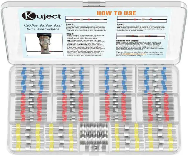 Main image of Heat Shrink Solder Seal Wire Connectors Kit 120PCS, Waterproof Butt Connector Heat Shrink Electrical Terminals, Insulated Solderless Wiring Splice Connectors for Marine Automotive Boat Truck