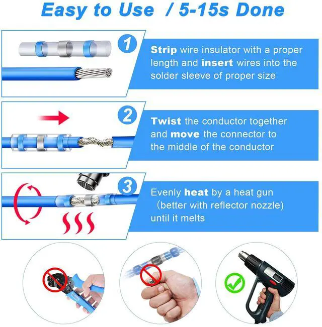 Alt view image 5 of 7 - Heat Shrink Solder Seal Wire Connectors Kit 120PCS, Waterproof Butt Connector Heat Shrink Electrical Terminals, Insulated Solderless Wiring Splice Connectors for Marine Automotive Boat Truck