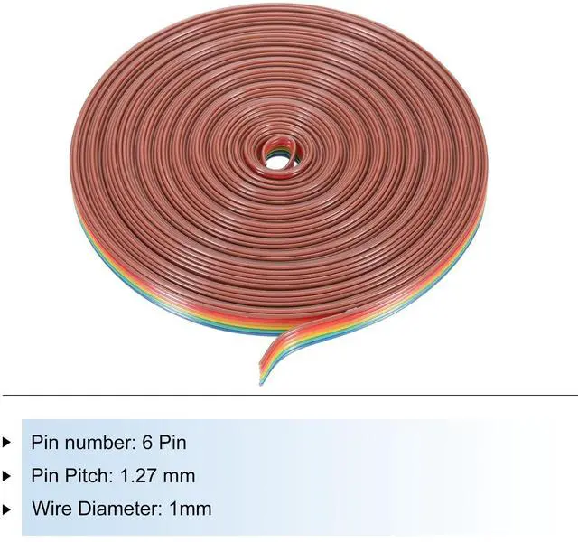 Alt view image 3 of 5 - 1 Pcs 6 Pin Flat Rainbow Ribbon Cable 30 Ft 1.27mm Pitch Breadboard Jumper Wires for Electronic Projects