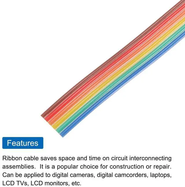 Alt view image 4 of 5 - 1 Pcs 6 Pin Flat Rainbow Ribbon Cable 30 Ft 1.27mm Pitch Breadboard Jumper Wires for Electronic Projects