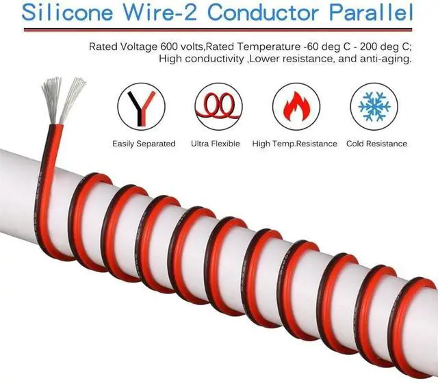 Alt view image 4 of 7 - 22 Gauge Flexible 2 Conductor Parallel Silicone Wire Spool Red Black High Resistant 200 deg C 600V for Single Color LED Strip Extension Cable Cord,Model,25ft Stranded Tinned Copper Wire