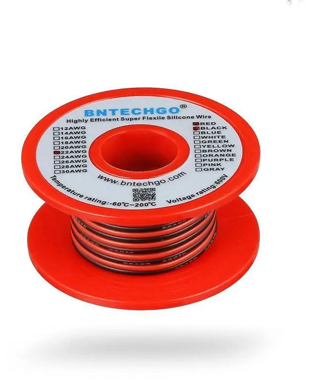Alt view image 2 of 7 - 22 Gauge Flexible 2 Conductor Parallel Silicone Wire Spool Red Black High Resistant 200 deg C 600V for Single Color LED Strip Extension Cable Cord,Model,25ft Stranded Tinned Copper Wire