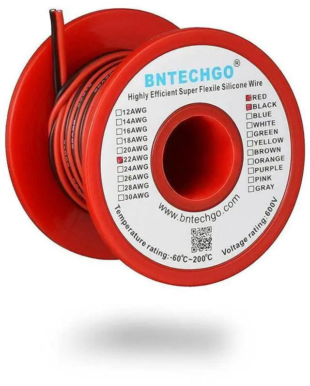 Main image of 22 Gauge Flexible 2 Conductor Parallel Silicone Wire Spool Red Black High Resistant 200 deg C 600V for Single Color LED Strip Extension Cable Cord,Model,25ft Stranded Tinned Copper Wire