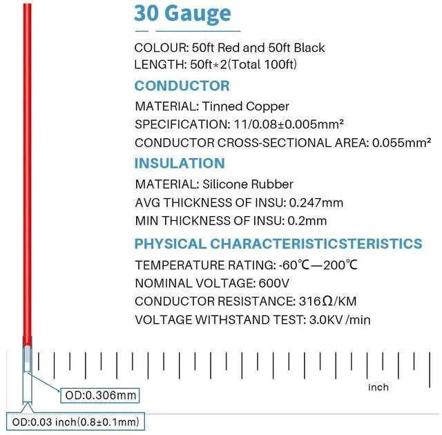Alt view image 2 of 6 - 30 Gauge Silicone Wire Spool Red and Black Each 50ft 2 Separate Wires Flexible 30 AWG Stranded Tinned Copper Wire
