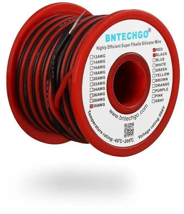 Main image of 30 Gauge Silicone Wire Spool Red and Black Each 50ft 2 Separate Wires Flexible 30 AWG Stranded Tinned Copper Wire