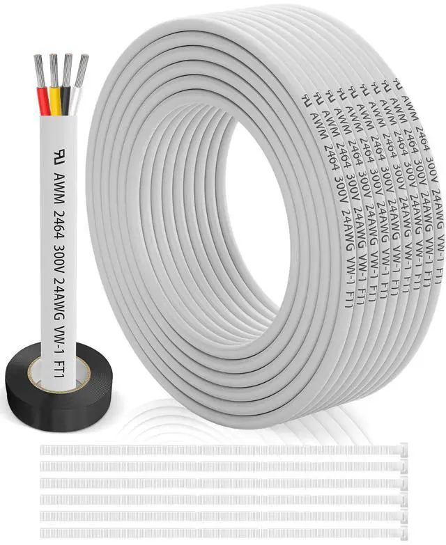 Main image of 24 Gauge Wire 4 Conductor Electrical Wire 30FT, 24 AWG 4 Core Cable Tinned Copper/PVC Flexible/Stranded 24/4 Cord for Automotive, LED Lighting, 12V 24V Low Voltage Cable, Marine etc.