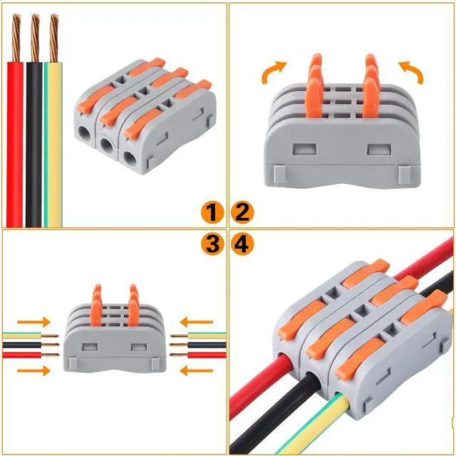 Alt view image 5 of 5 - 60 pcs XHF Colourful Conductor Compact Connectors Lever Connectors Nuts, Electrical Wire Terminals for Any Circuit Inline Splices 28-12 AWG (SPL-1)