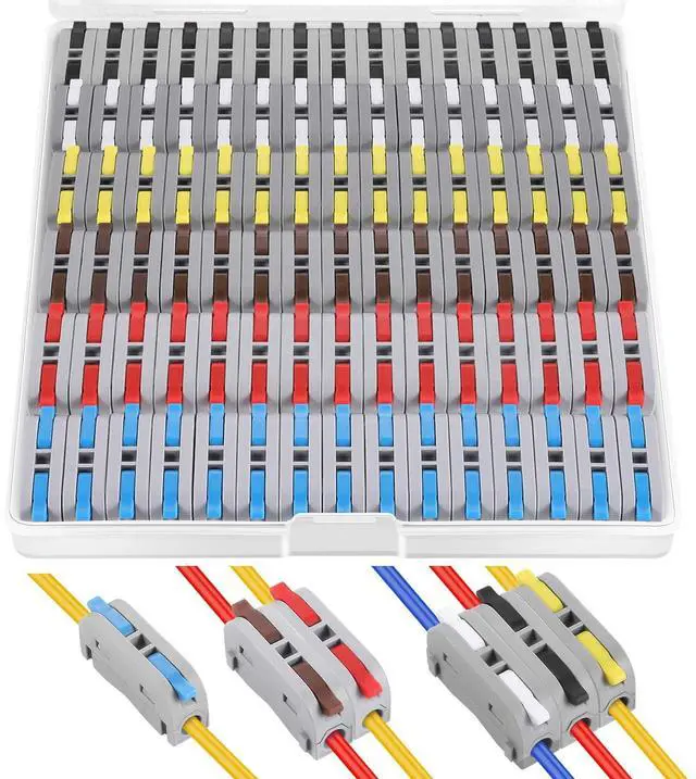 Main image of 60 pcs XHF Colourful Conductor Compact Connectors Lever Connectors Nuts, Electrical Wire Terminals for Any Circuit Inline Splices 28-12 AWG (SPL-1)